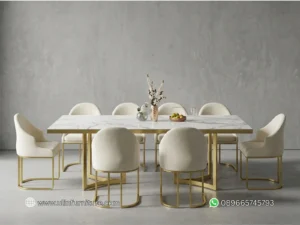 Set Meja Makan Stainless Gold Top Marmer Mewah