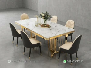 Set Meja Makan Stainless Mewah Top Marmer Jakarta