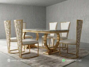 Meja Makan Stainless Top Marmer Mewah Madura