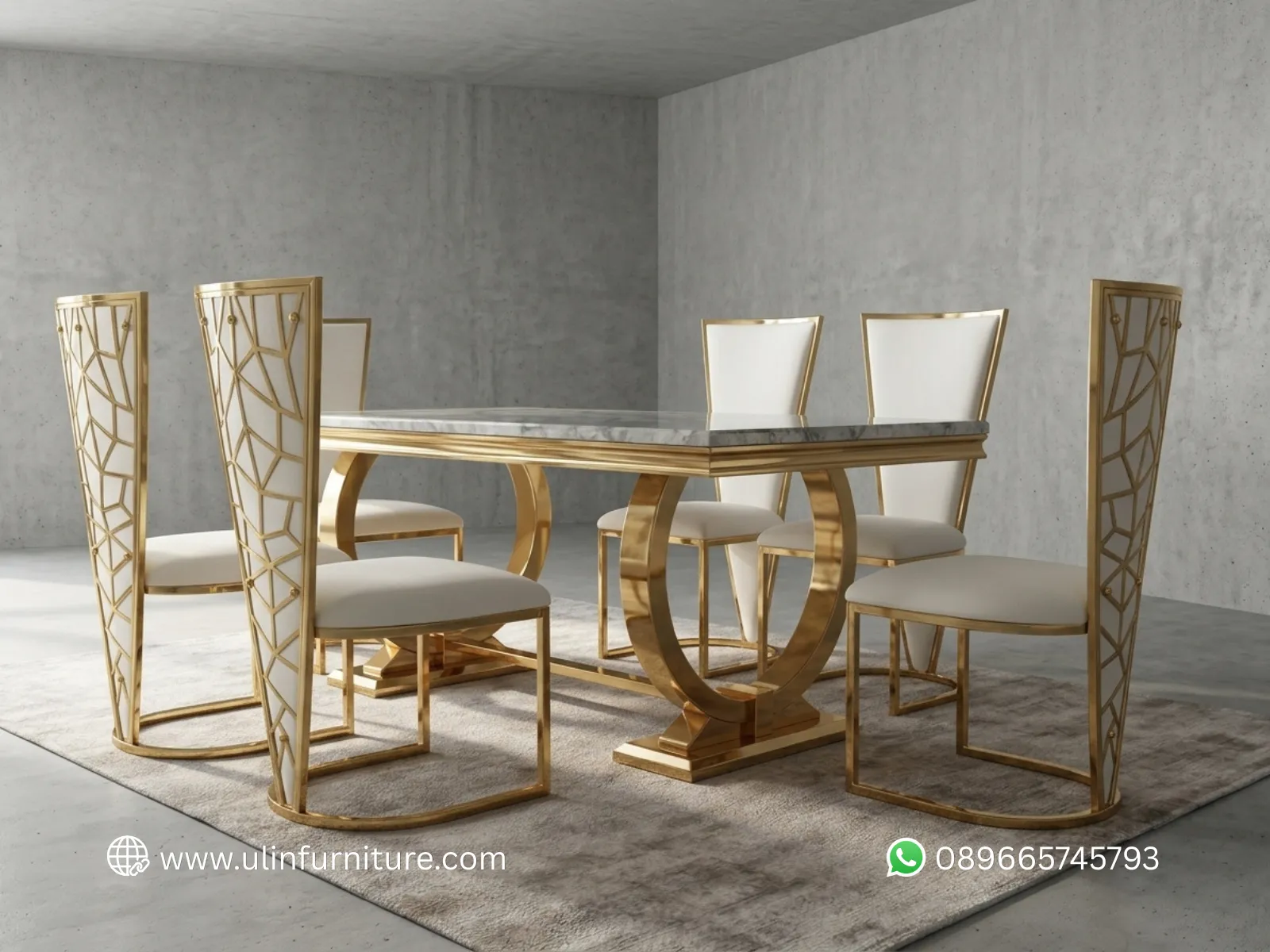 Meja Makan Stainless Top Marmer Mewah Madura