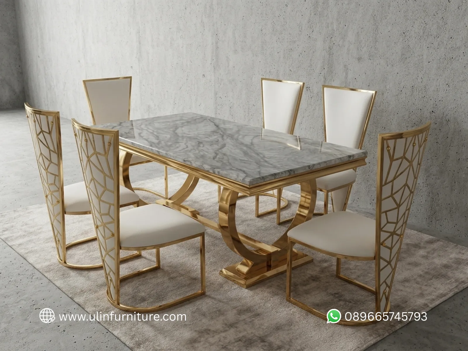 Meja Makan Stainless Top Marmer Mewah Madura