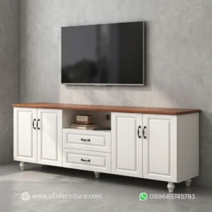Credenza TV Klasik Modern Kombinasi Kayu Natural