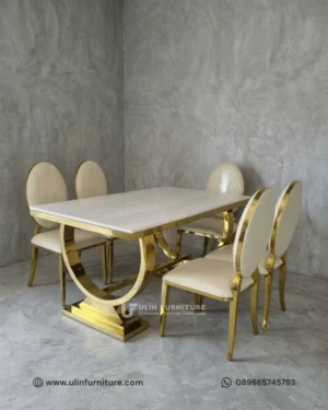 Dining Set Marmer Premium Kaki Stainless Gold