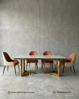 Dining Set Stainless Marmer Mewah Modern Minimalis