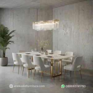 Kursi Meja Makan Minimalis Modern Kaki Stainless Gold