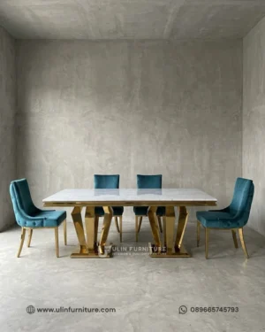 Meja Makan Diamond Stainless Gold Marmer Mewah