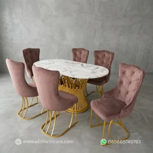 Set Meja Makan Kaki Besi Mewah 6 Kursi
