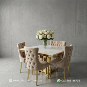 Set Meja Makan Marmer Mewah 4 Kursi