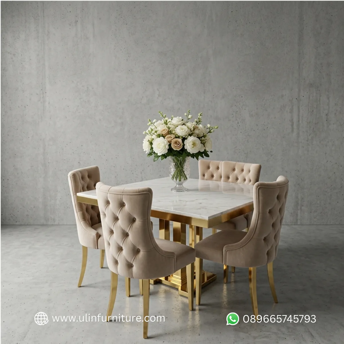 Set Meja Makan Marmer Mewah 4 Kursi