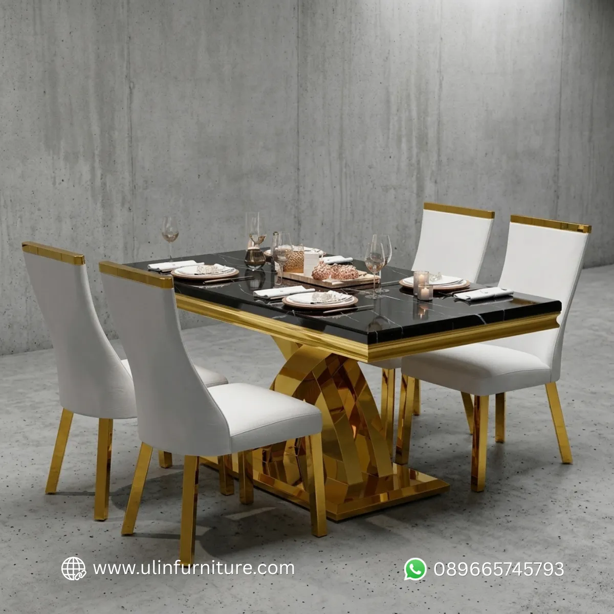 Set Meja Makan Marmer Mewah Premium