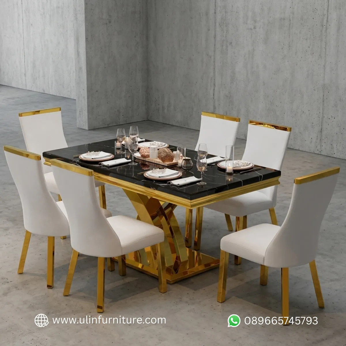 Set Meja Makan Marmer Mewah Premium
