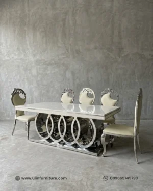 Set Meja Makan Stainless Audy Top Marmer Mewah Terbaru