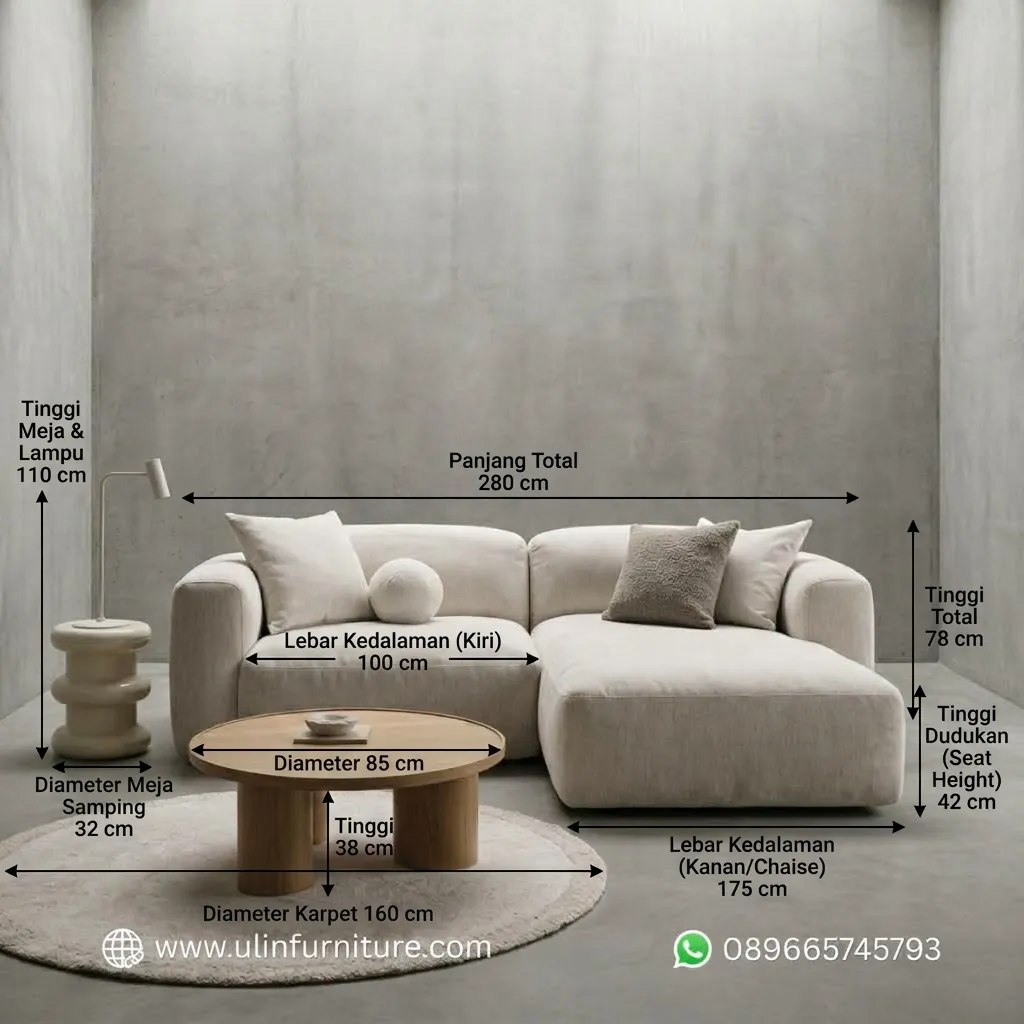 Sofa L Ruang Tamu Minimalis Warna Cream