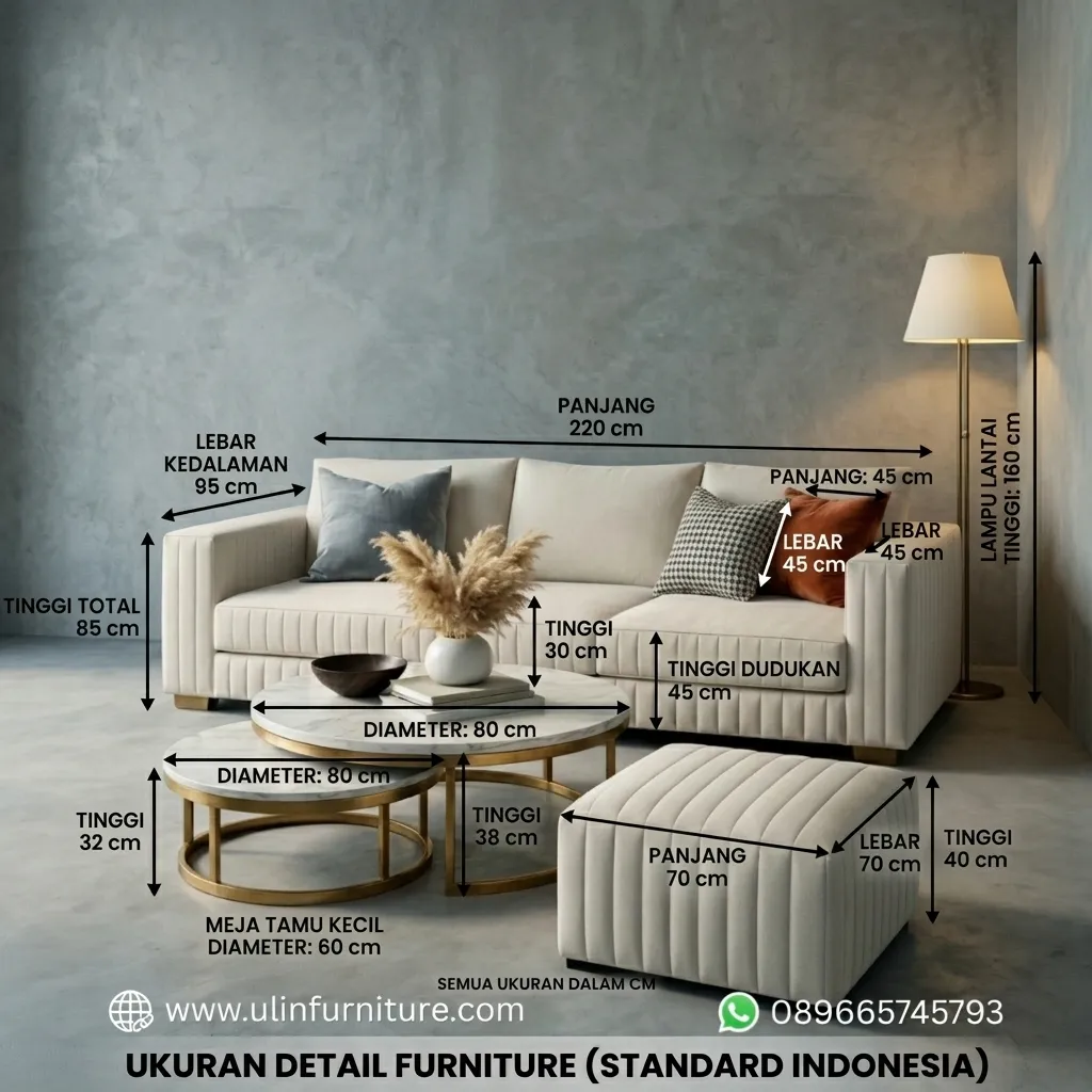 Ukuran Sofa Tamu Minimalis Modern Bahan Velvet Premium