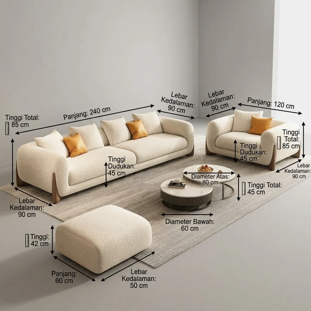 Sofa Tamu Set Minimalis Modern Desain Curved