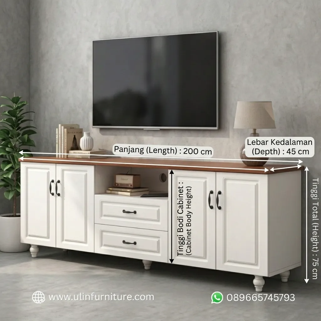 Credenza TV Klasik Modern Kombinasi Kayu Natural