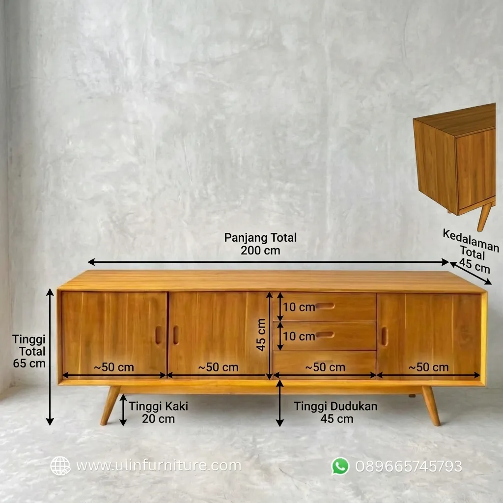 Meja TV Kayu Jati Minimalis Retro Modern