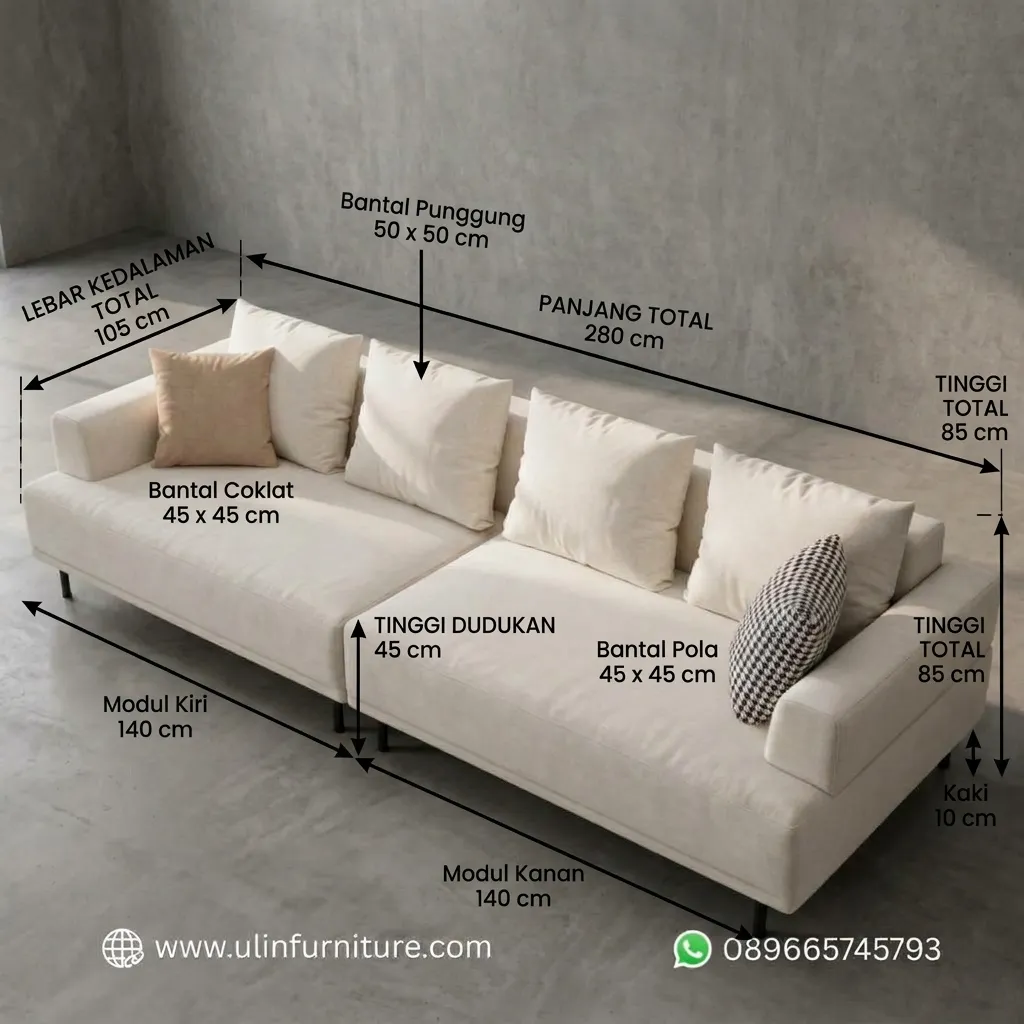 Ukuran Model Sofa Tamu Cream Minimalis Modern Terbaru