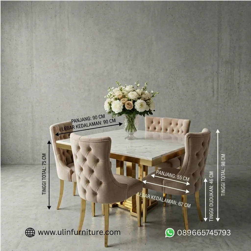 Set Meja Makan Marmer Mewah 4 Kursi