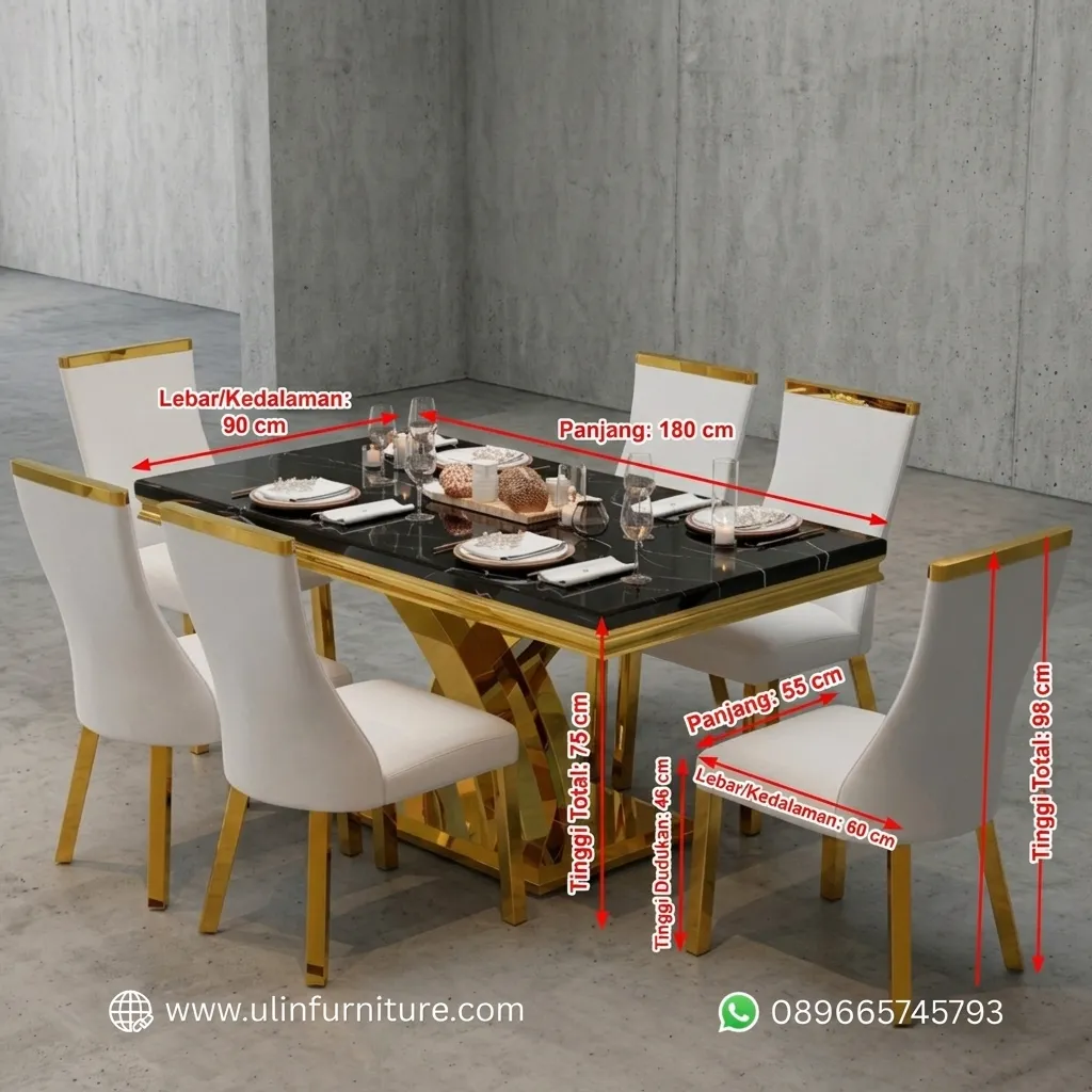 Set Meja Makan Marmer Mewah Premium