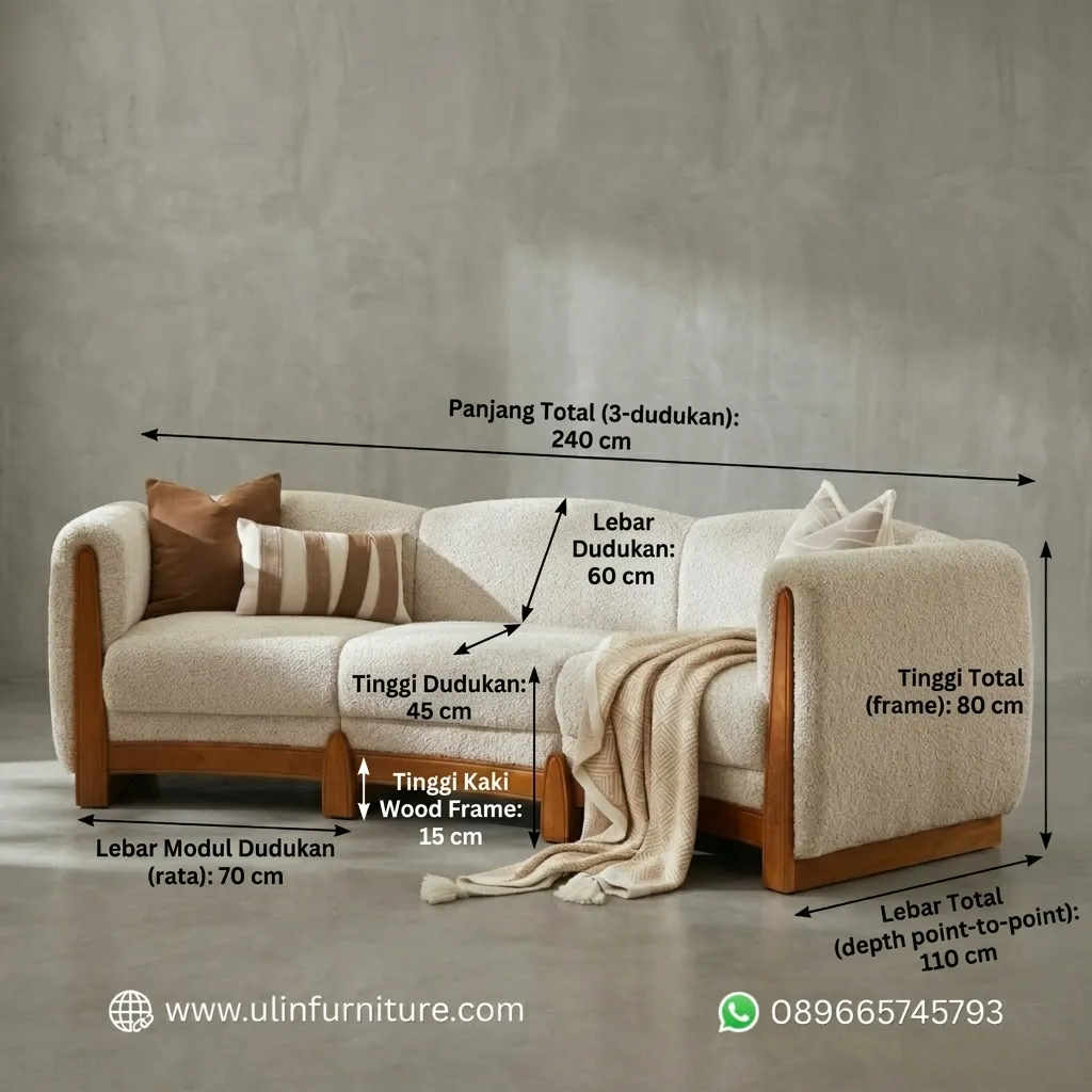 Ukuran Sofa Tamu Desain Minimalis Modern Rangka Kayu Jati